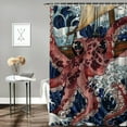 thumbnail image 2 of Shiartex Red Nautical Octopus Tentacles Shower Curtain Cool Ocean Kraken Great Wave Sea Animals Vintage Siren Marine Decor Bath Cutain 69x72, 2 of 7