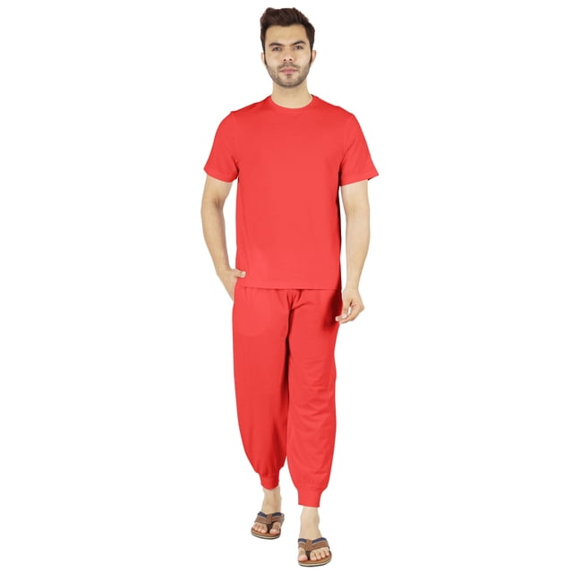 Inkmeso SolidPajama Set For Mens Short Sleeve Sleepwear Round NeckNightwearPj Set