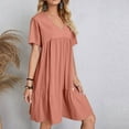thumbnail image 4 of Admvng Robes d'Été pour Femmes Été Col en V Couleur Unie Décontractée Taille Haute Manches Courtes Robe de Vacances P-2TG, 4 of 8