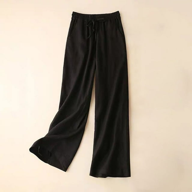 BEFOKA Womens Plus Size Pants,Summer Pants Clearance for Womens,Women Loose Fitting High Waisted Linen Wide Leg Long Pants Appear Slim And Color Pants