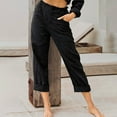 thumbnail image 2 of QLEICOM Women's Cropped Pants, Drawstring Stretch Sweatpants, Cotton Linen Loose Straight-Leg, Casual Elastic Waist Trousers with Pockets, Summer Running Jogging Athletic Pants Black XL, 2 of 5