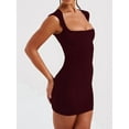 thumbnail image 5 of Women'S Summer Solid Color Wrap Short Dress Mini Dress Back Zipper Cocktail Party Dresses Wine Red S, 5 of 8