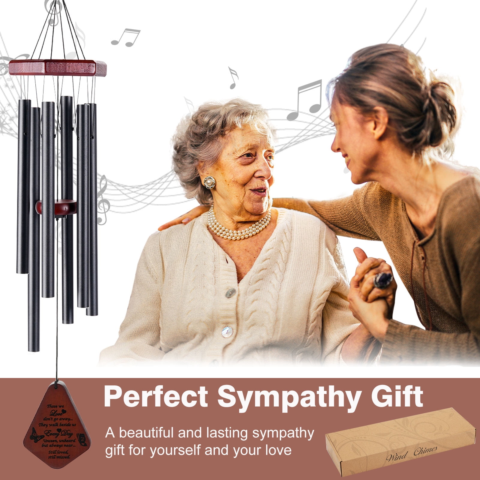 ZOMWOOA Memorial Wind Chimes Outdoor, 32 Inch Large Sympathy Wind Chimes for Loss of a Loved One, Bereavement/Memorial Gift/Sympathy Gift in Memory of Loved One Condolence Remembrance（Black)