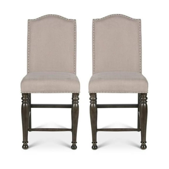 Home Square Fabric Counter Stool in Light Stone - Set of 2