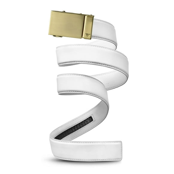 Mission Belt Men's Ratchet Belt - Gold 40 - Gold Buckle/White Leather, Custom (up to 56)