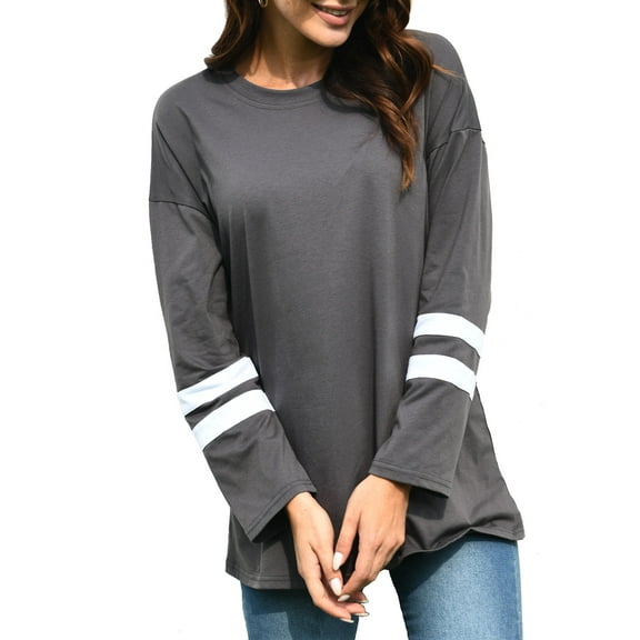 QINCAO Womens Long Sleeve Tops Crew Neck Pullover Casual Tunic Sweatshirts Grey