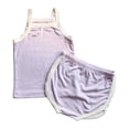 thumbnail image 3 of Juorvia Toddler Girls Summer Outfits 2pc Loungewear Cotton Classic Fitted Sleeveless Tops Color Spliced Shorts(6-7 Years,Purple), 3 of 6