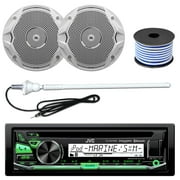 JVC KD-R97MBS iPod & Android CD MP3 Bluetooth Marine Boat USB AUX AM/FM Receiver, JBL MS6510 6.5” Dual Cone Marine Loudspeaker, 18 Gauge 50 FT Speaker Wire, Enrock 20W Rubber AM/FM Antenna (White)