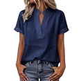 thumbnail image 5 of Favoffer Women's Work Shirts Short Sleeve V Neck Loose Fit Solid Color Casual Blouses for Business Office Meeting Daily, 5 of 9