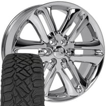 OE Wheels FR76 22 Inch Rims and Tires Fit F-150 Style 6x135 22x9 Chrome - Hollander 3918 - TerraMax RT 285/45-22 (Set of 4)