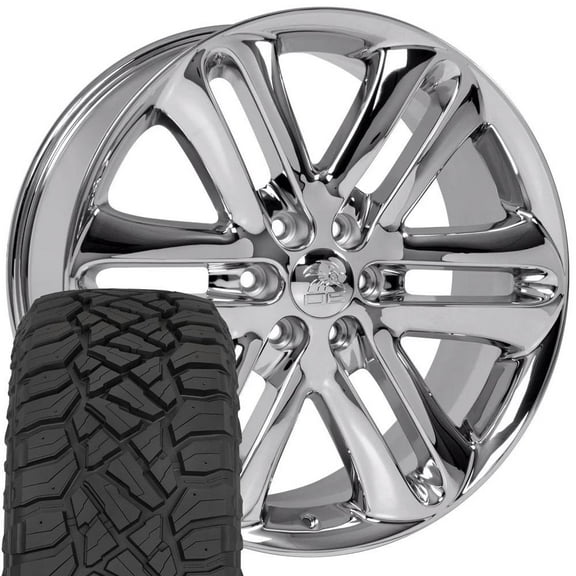 OE Wheels FR76 22 Inch Rims and Tires Fit F-150 Style 6x135 22x9 Chrome - Hollander 3918 - TerraMax RT 285/45-22 (Set of 4)