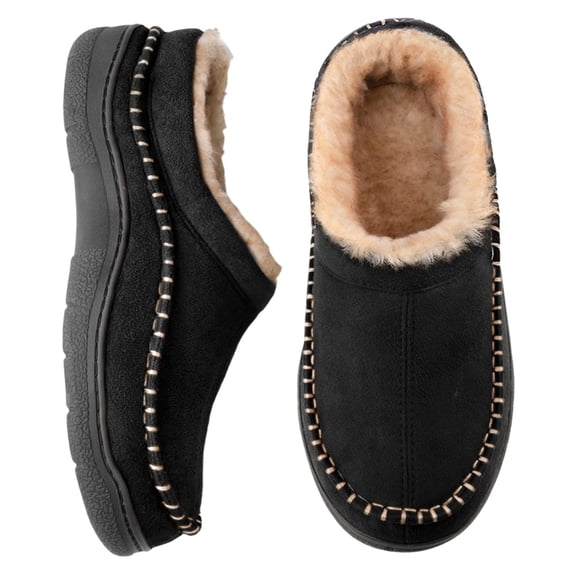 HNMKIU Men's Slippers Bootie Style Warm Soft Comfy Memory Foam Indoor Shoes Wide Width Collar Fuzzy Slippers Black,11-12