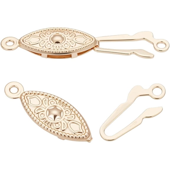 5 Pcs Real 14K Gold Plated Filigree Necklace Clasp Alloy Oval Fish Hook Clasp Horse Eye Jewelry Slide Clasp Bracelet Connector for DIY Necklace Bracelet Chain Jewelry