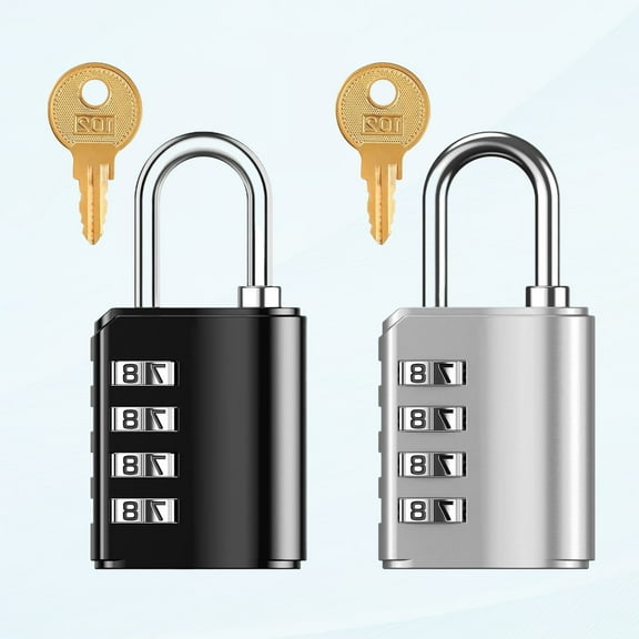 4 Digit Padlock,[New Version] Combination Lock with 2 Keys,Outdoor Waterproof Padlock for School Gym Lockers,Sports Lockers,Boxes,Toolboxes,Boxes,Hasp Storage,Black and Silver,2 Packed
