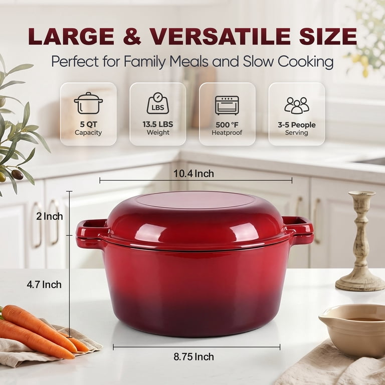 Walchoice 5-Quart Enameled Cast Iron Dutch Oven with Skillet Lid photo 2