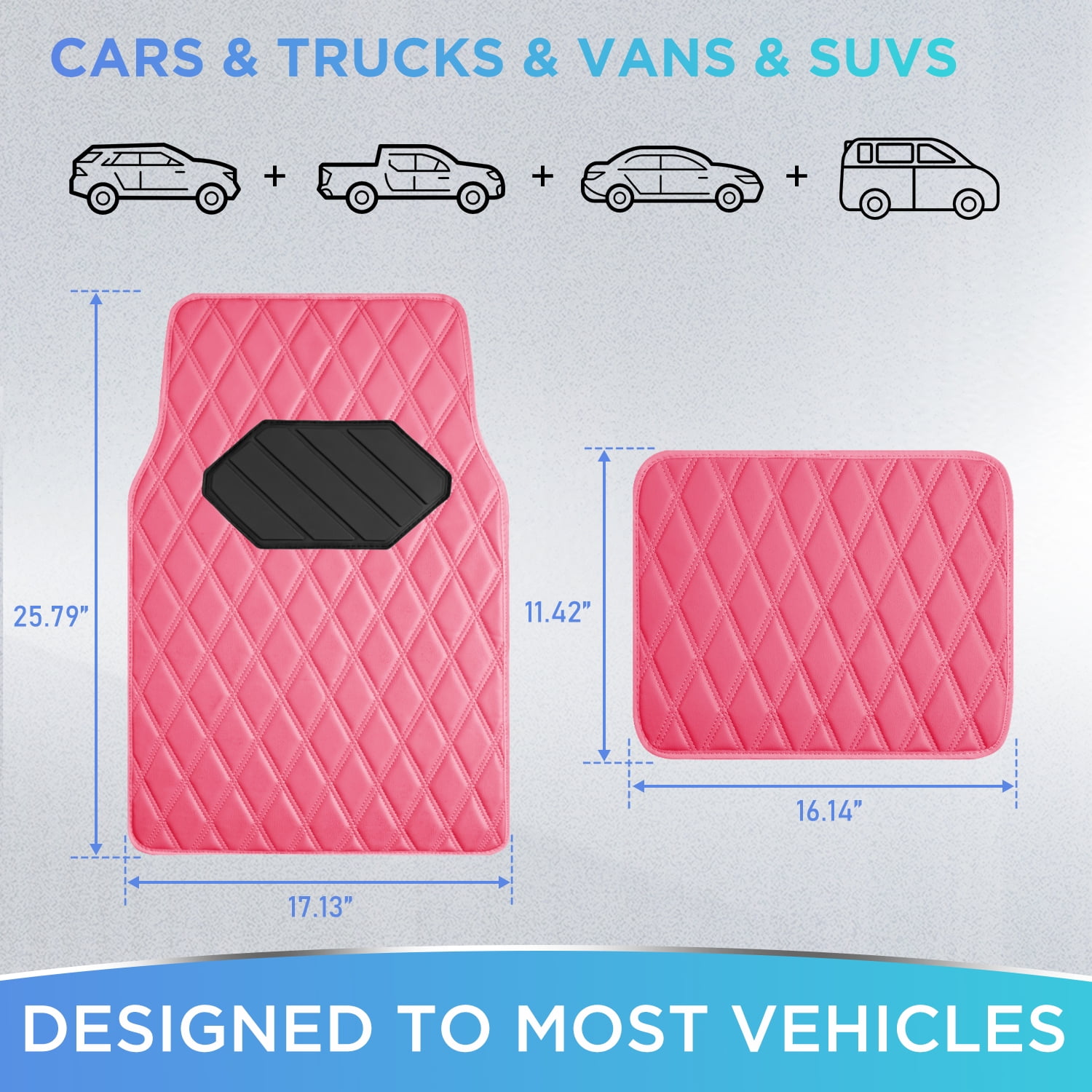 Road Comforts 4PC Leather Quilted Car Floor Mats, Stylish, Durable, Waterproof, Non-Slip, Full Coverage for Cars and SUVs Hot Pink