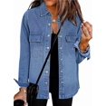 thumbnail image 2 of Women'S Oversized Denim Jacket Casual Long Sleeve Denim Shirts Distresse Jean Jacket Fall Outfits Retro Blue L, 2 of 6