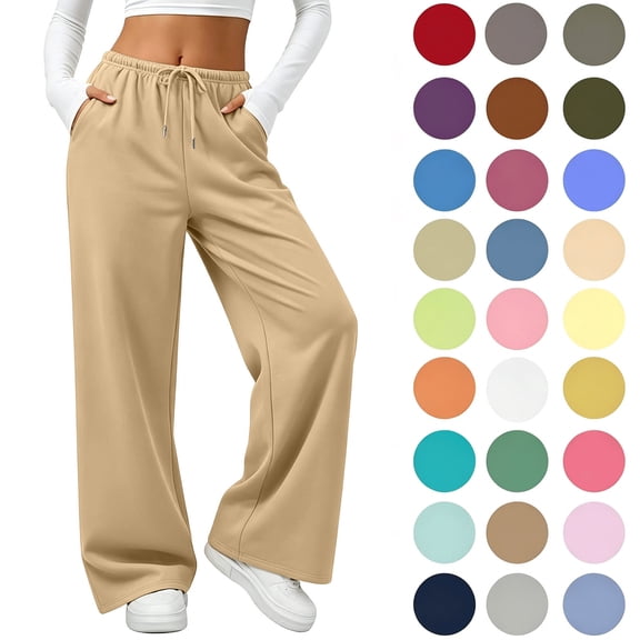 Yotami Women Sweatpants with Pockets, Wide-Leg Drawstring Elastic Waist Baggy Sweatpants Loose Lounge Casual Athletic Pants S-XXXL