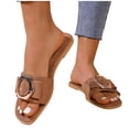 thumbnail image 2 of Eltusu Women Flat Slide Sandals, PU Open Toe Fashion Slip On Summer Shoes Brown Size 7.5, 2 of 5