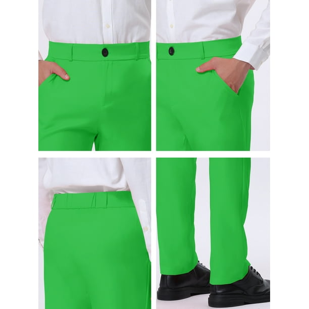 Men's Formal Flat Front Solid Color Wedding Dress Pants Light Green M 