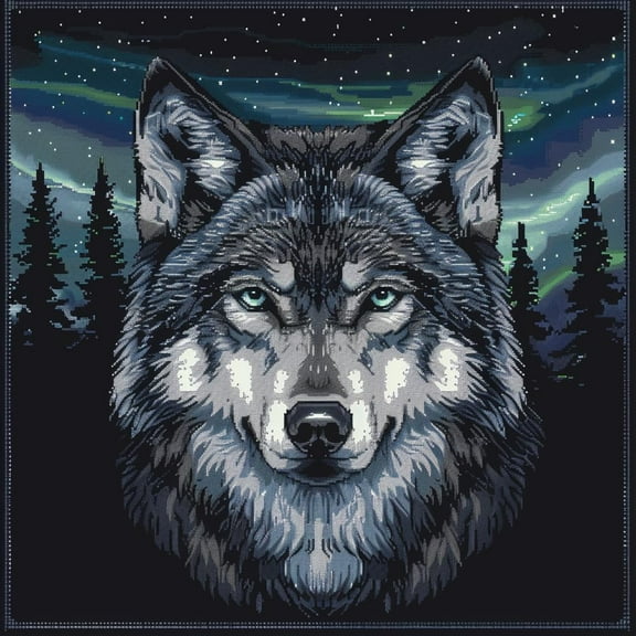 Portrait of Wolf in Forest DIY 11CT Stamped Cross Stitch Kits for Beginners Easy Needlepoint Embroidery Counted Cross Stitch Art Craft for Wall Decoration 14x14inch(3)
