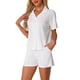 thumbnail image 4 of Conjunto de pijamas para mujeres INSPIRE CHIC 100% algodón, con botones, cuello de muesca, ropa de dormir de manga corta, trajes de 2 piezas con bolsillos, XL, blanco, 4 of 6