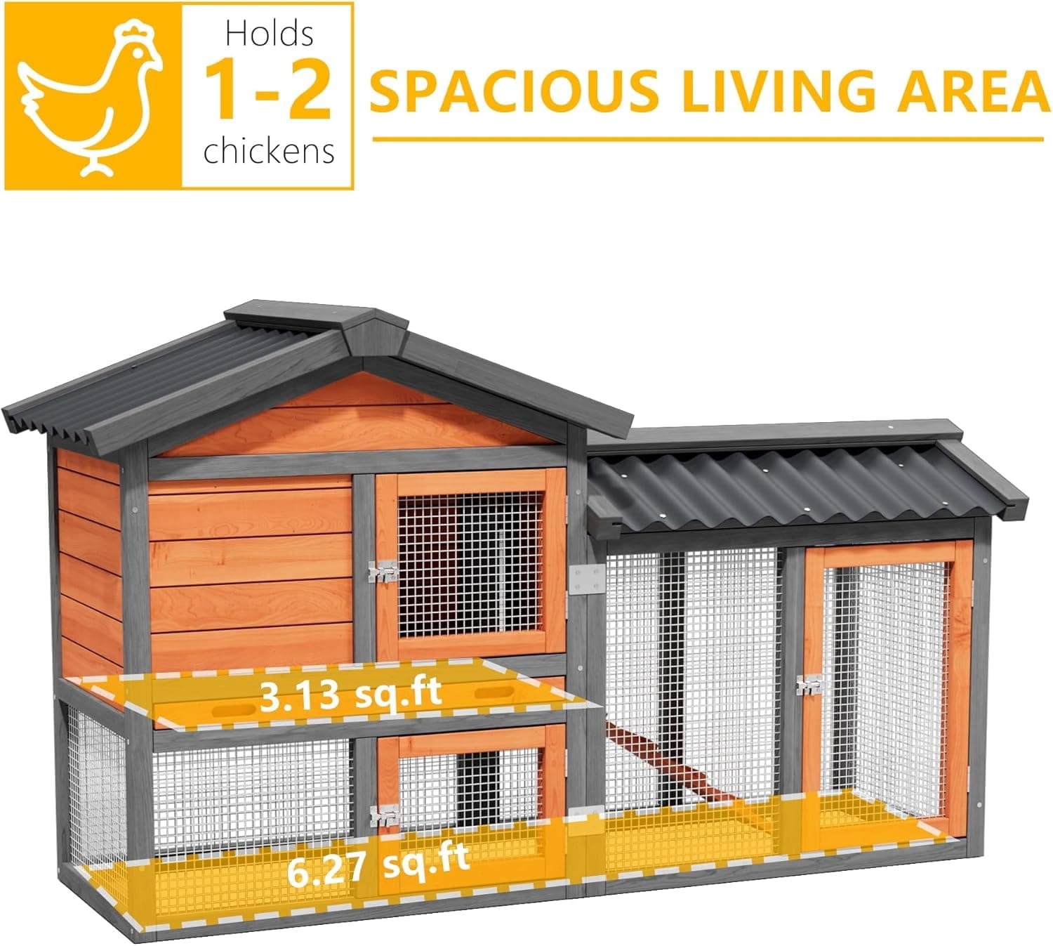 Chicken Coop with Run, 58" 2-Story Predator Proof Wooden Duck Hutch, Outdoor Rabbit Hen House