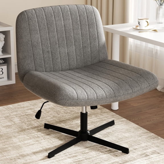 Walsunny Armless Cross Legged Office Wide Chair, Armless Office Desk Chair, No Wheels Adjustable Swivel Vanity Chair Padded Fabric, Gray 