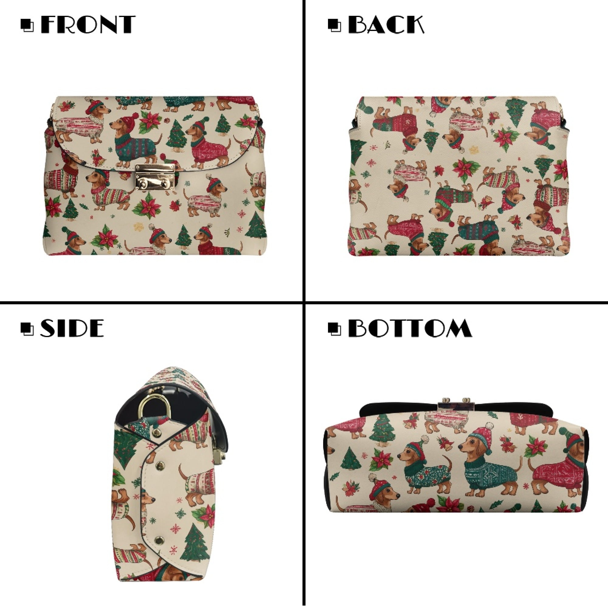 TSOVTHRID Dachshund Dog Christmas Tree Print Crossbody Bags for Women PU Leather Crossbody Handbags Purses Christmas Crossover Shoulder Bag with Chain Strap