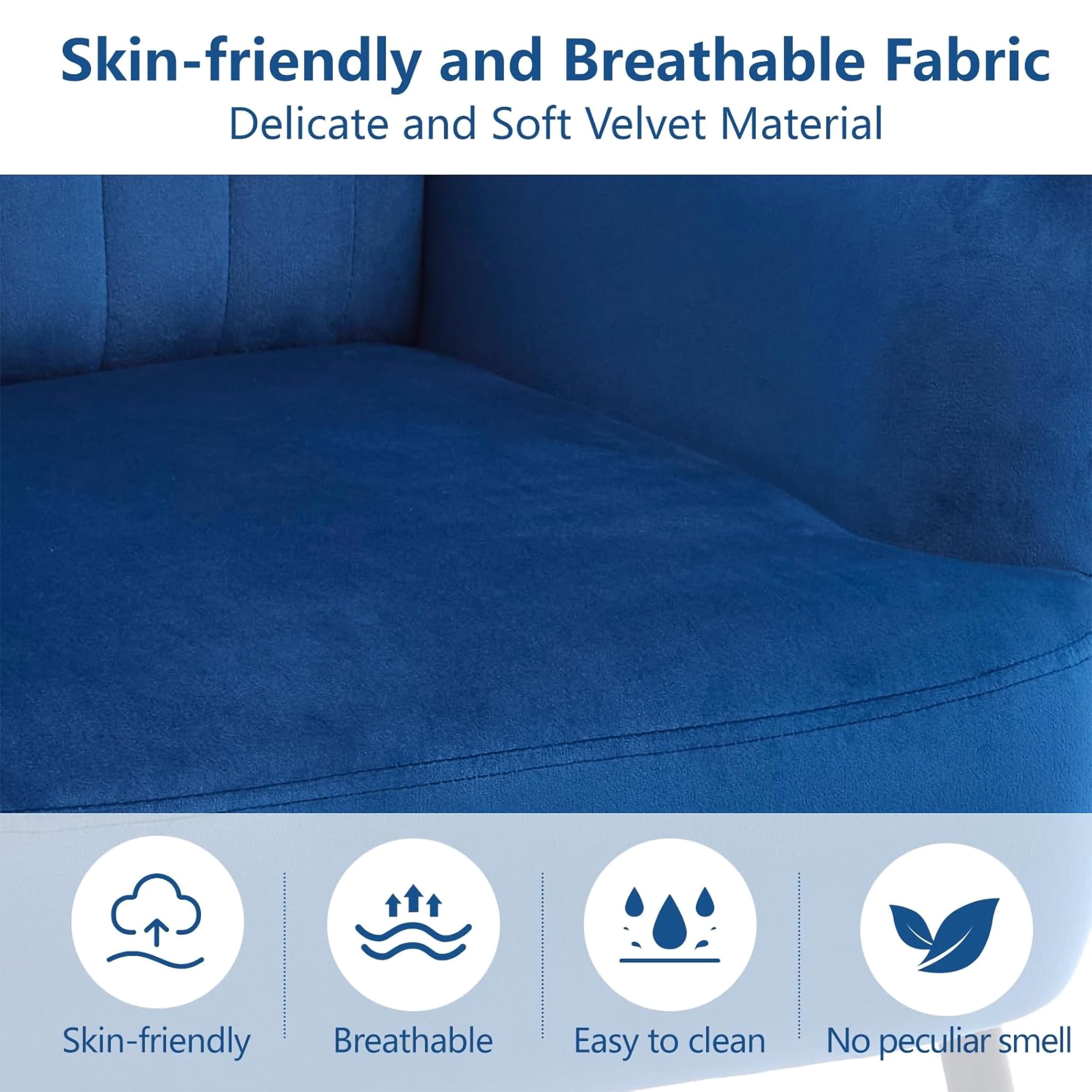 Mintazer Velvet Accent Chair with Shell-Shaped Backrest, Modern Upholstered Armchair with Metal Legs for Living Room & Bedroom, Blue
