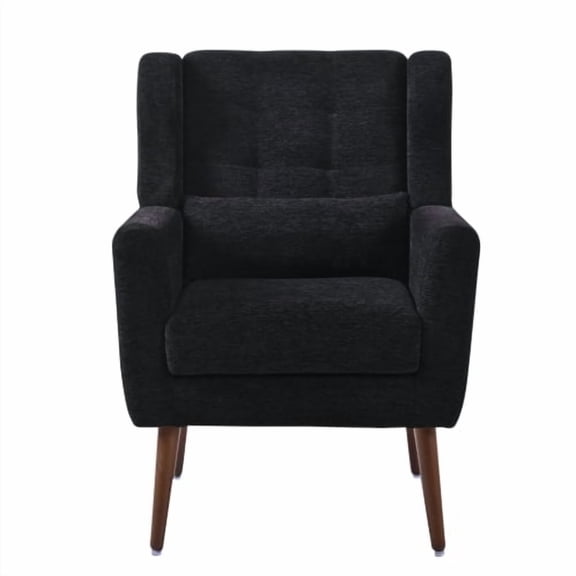 Xukmct Chenille Upholstered Reading Chair Armchair with Throw Pillow, Modern Lounge Chair Accent Chair for Living Room, Bedroom, Black