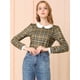 thumbnail image 2 of INSPIRE CHIC Blusaa Cuadros Cuello Peter Pan Manga Abullonada En Contraste Camisa Para Mujer Marrón M, 2 of 6