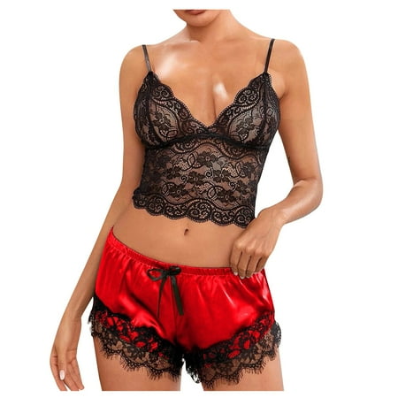 XWSHYW Womens Sleepwear Summer Solid Color Lace Underwear Sexy Crew Neck Sleeveless Bra and Panty Sets Todays Clearance Deal