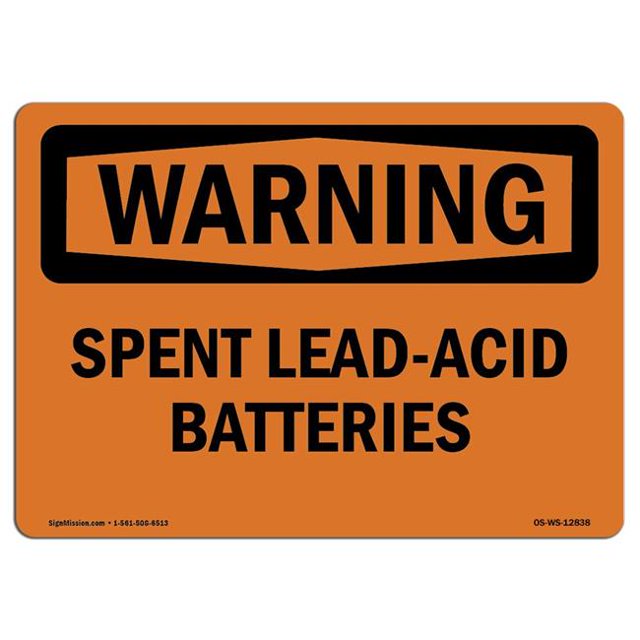 SignMission OS-WS-A-1824-L-12838 18 x 24 in. OSHA Warning Sign - Spent Lead-Acid Batteries