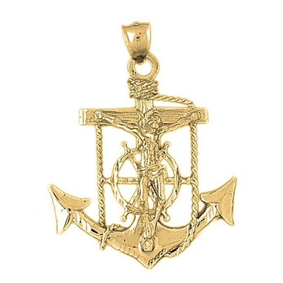 18K Yellow Gold Mariners Cross/Crucifix Pendant - 45 mm