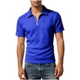 thumbnail image 2 of BRGZLK Men's Zipper Polo Shirts Summer Trendy Short Sleeve Soild Color Texture Tees Casual Classic Fit Knit Turn-Down Collar Golf Top Shirt Blue M, 2 of 6