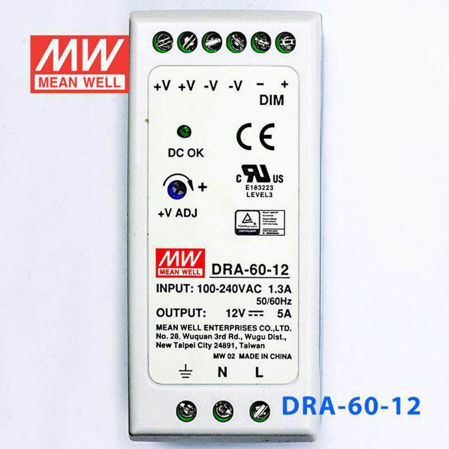 Mean Well DRA-60-12 Single Output Switching Power Supply 60W 12V - DIN Rail