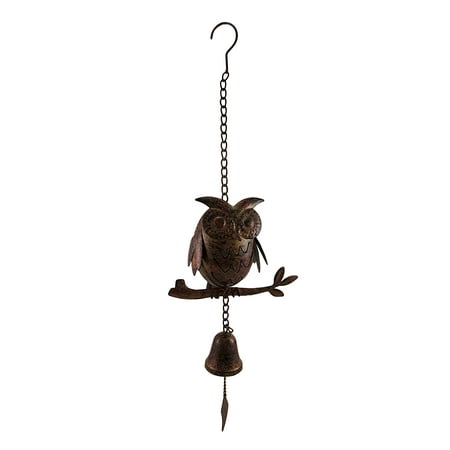 Decorative Metal Owl Mottled Finish Wind Chime Sculpture
