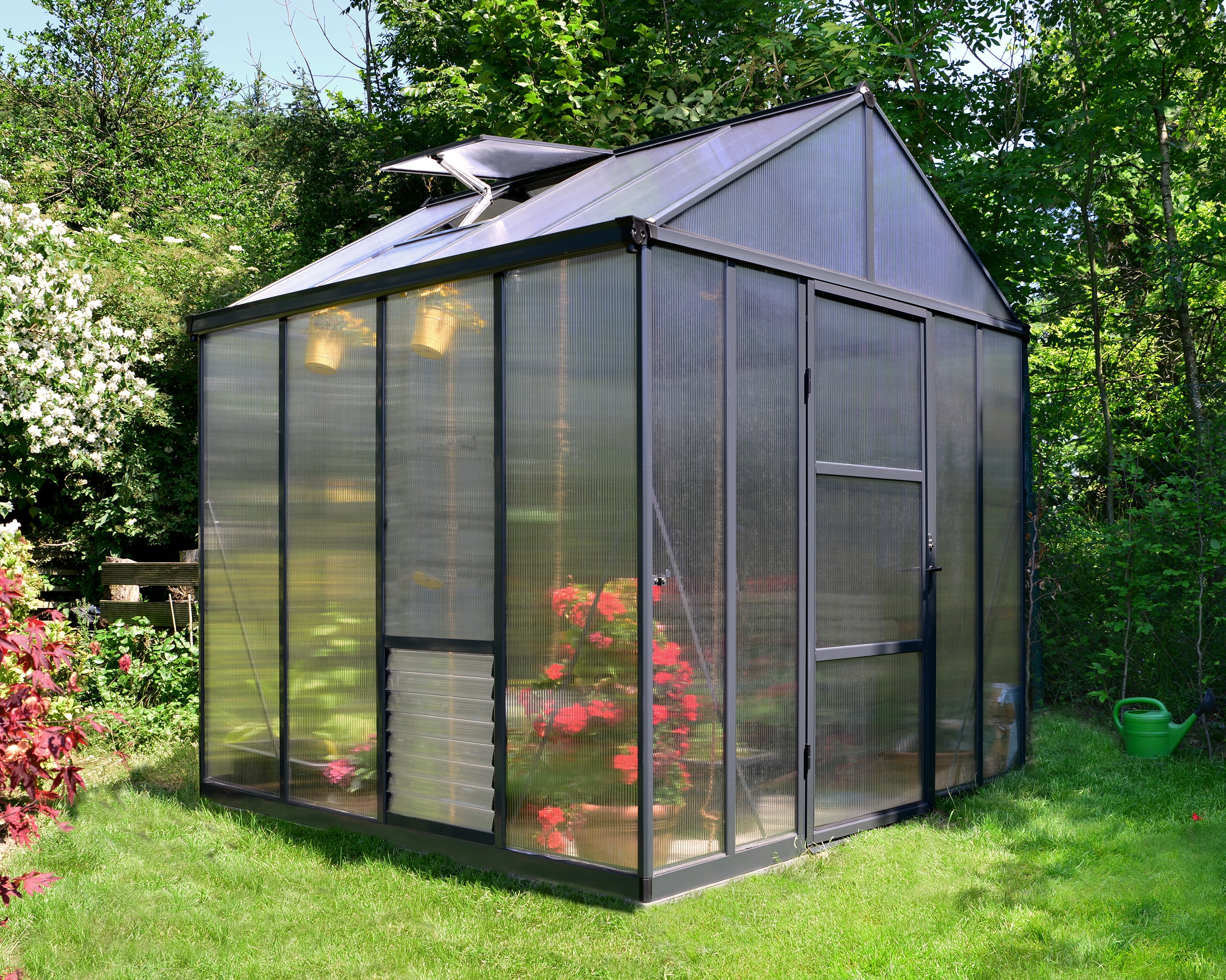 Palram - Canopia Glory 8' x 8' Walk-In Greenhouse - Gray - with Automatic Roof Vent Opener