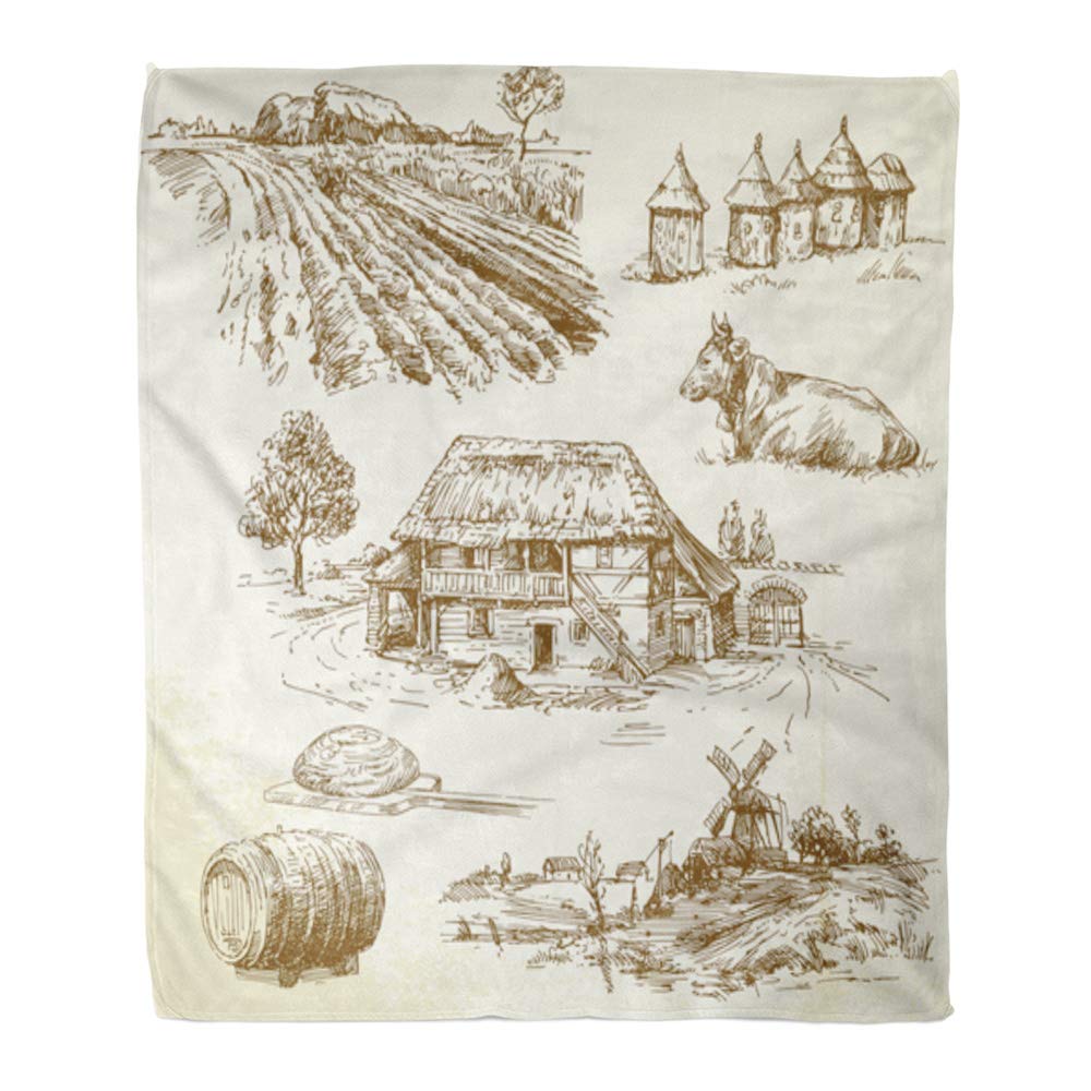 ASHLEIGH Throw Blanket Warm Cozy Print Flannel Farm Rural Landscape