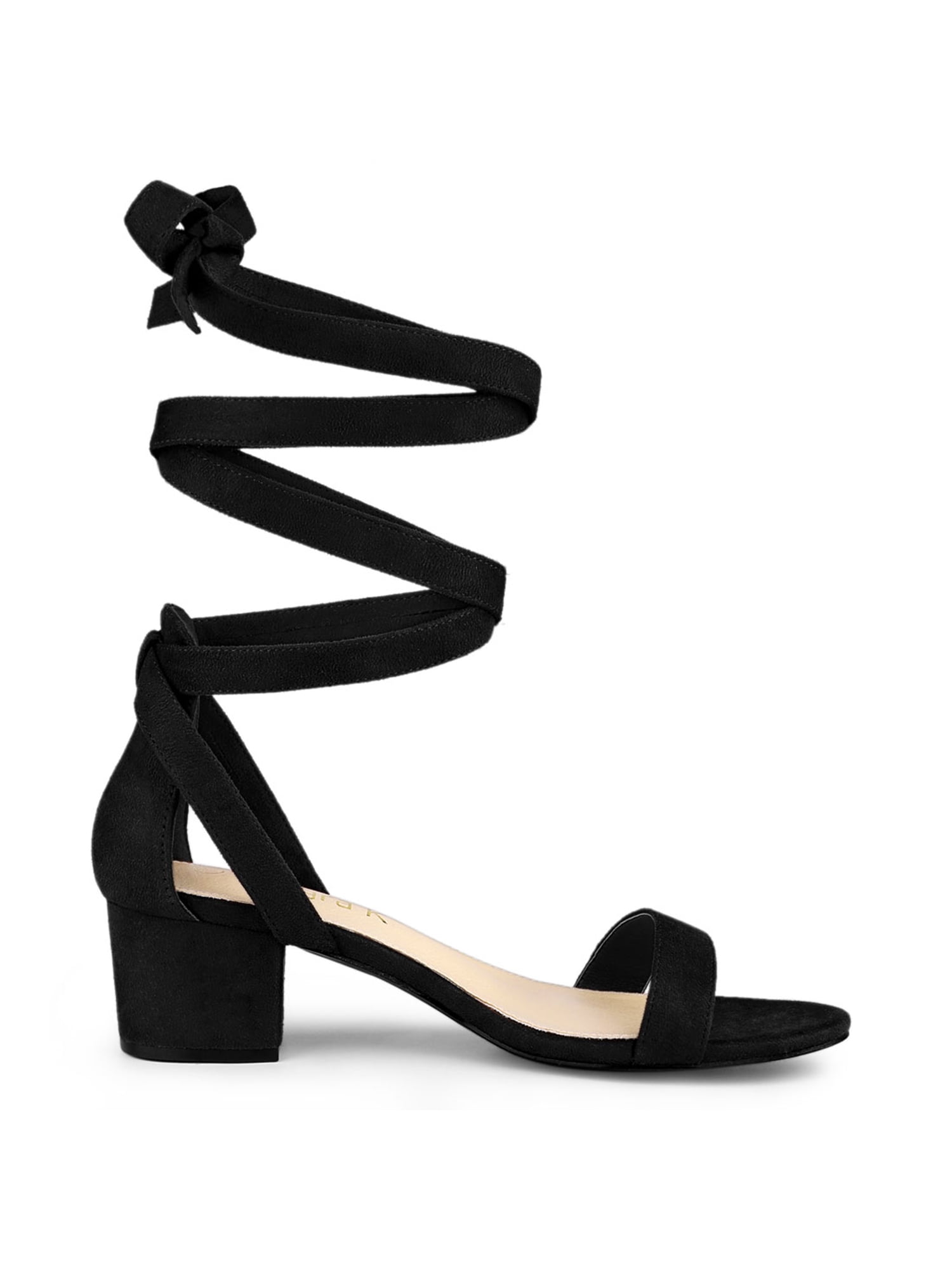 DARING DIVA Women's Open Toe Block Heel Lace Up Heels Sandals Black 9.5