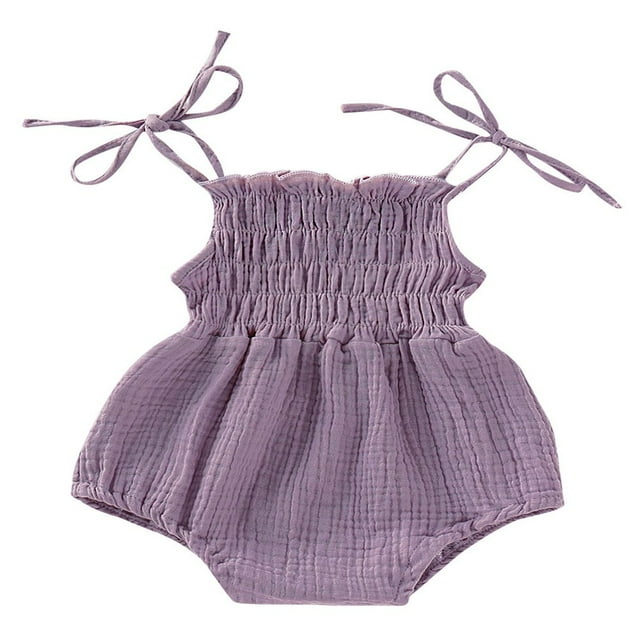 PENGXIANG Newborn Infant Baby Girl Cotton Sling Solid Color Lace Stretch Ruched Jumpsuit Wine Red 0-3 Months