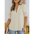 thumbnail image 2 of SHEWIN Blouses for Women Dressy Casual Summer Puff Ruffle Short Sleeve Shirt Tops Apricot, 2 of 7