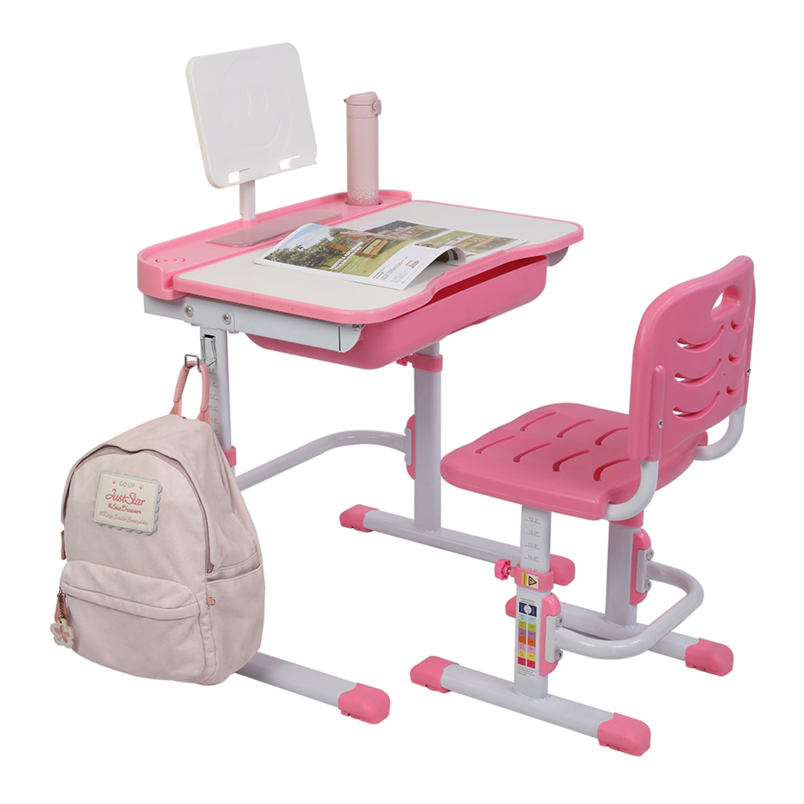 Details about   Kids Study Desk Chair Set Height Adjustable Children Table Drawer Lamp Pink2 