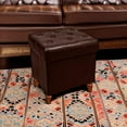 thumbnail image 4 of Folding Storage Ottoman Cube PU Leather Footstool with Wood Legs Ottoman Footrest for Living Room and Bedroom Brown, 15x12.6 x 15.4”, 4 of 6