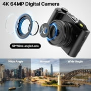 4K Digital Camera 64MP for Photography Autofocus Dual Lens Vlogging Camera for YouTube 32GB SD Card