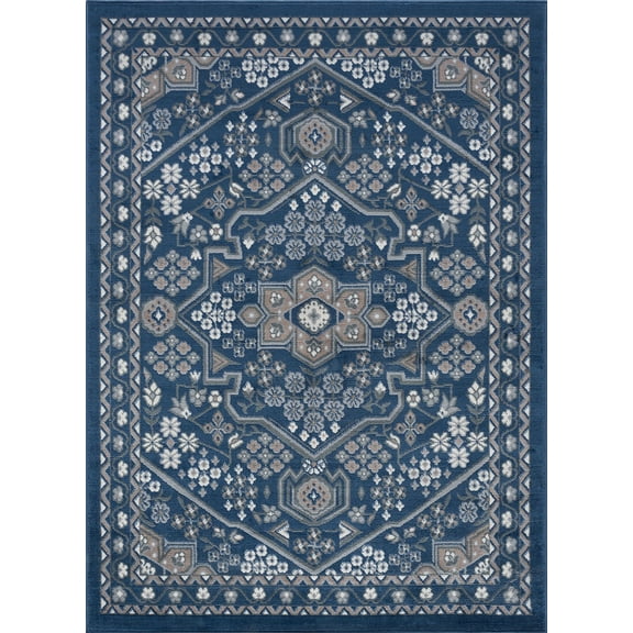 Tayse Hampton Area Rug HMP4007 Traditional Navy Medallion Curls 2' 3" x 10' Rectangle