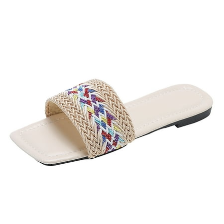 

TAIAOJING Women s Slippers Outer Beach Large Size Ed Woven Wear Flat Slippers Zapatillas