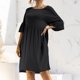 thumbnail image 4 of Vestido suelto con bolsillo de retazos y mangas acampanadas de Color sólido con cuello redondo a la moda informal para mujer Fridja  hjk102, 4 of 5