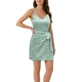 thumbnail image 4 of Dxzfnsa Womens Dresses Summer Women's Trendy Solid Color Polka Dots Strap Mini Dresses Lace Mesh Bow Tie Front V Neck Sleeveless A Line Dresses, 4 of 7